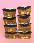 Chocolate Brownie and Chocolate Chip Cookie Baked into One Caramel Slice